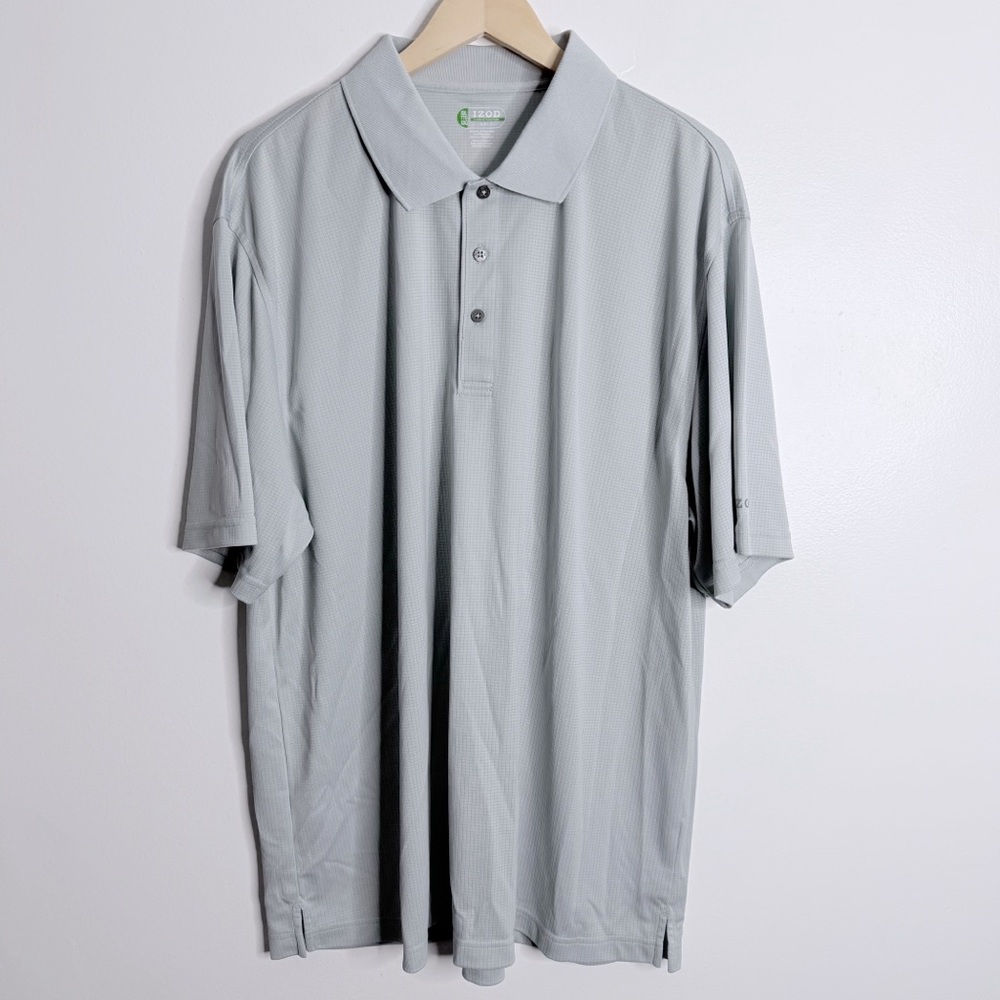 Izod Men’s Golf Polo XXL‎ Short Sleeves Gray Grid Activewear Sport Stretch